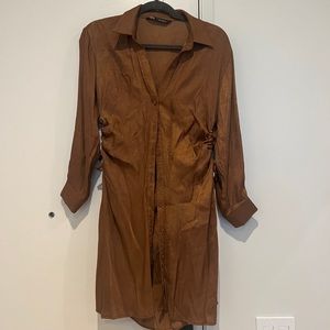 Brown satin shirt dress Zara